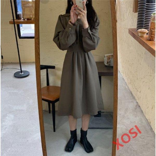 ワンピース ロングワンピース レディース 代 30代 40代 50代 冬 秋冬 きれいめ 長袖 ミモレ丈 大きいサイズ 無地 ウエストマーク プリーツ バルーンスリーブ 魅力的な価格