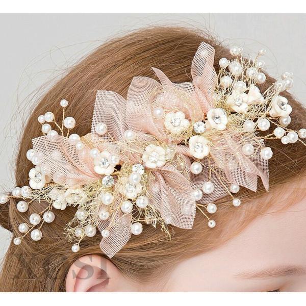 ヘアアクセサリー ピアノ 発表会 ヘッドドレス 子供 髪飾り 女の子 キッズ 花 リボン フォーマル ホワイト ベージュ パール ラインストーン ティアラ Morenotafurt Com