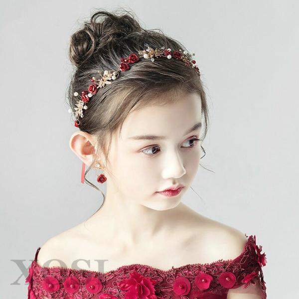 ヘアアクセサリー ヘッドドレス 子供 髪飾り 女の子 花 薔薇 フラワー ティアラ カチューシャ ラインストーン パール レッド ゴールド ピアノ発表会 結婚式 Www Unipymes Com