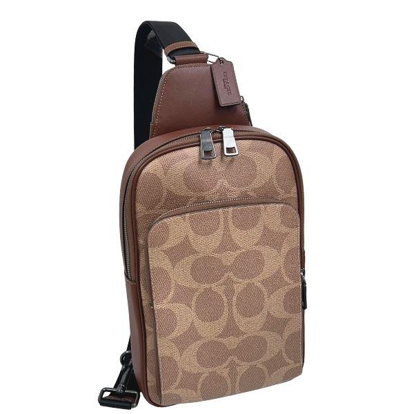 国内発送 コーチ バッグ メンズ COACH ショルダーバッグ シグネチャー イーサン パック スリングパック CBI71 QBYBK タン×ヴィンテージブラウン COACH（コーチ） バッグ メンズ ショルダーバッグ シグネチャー