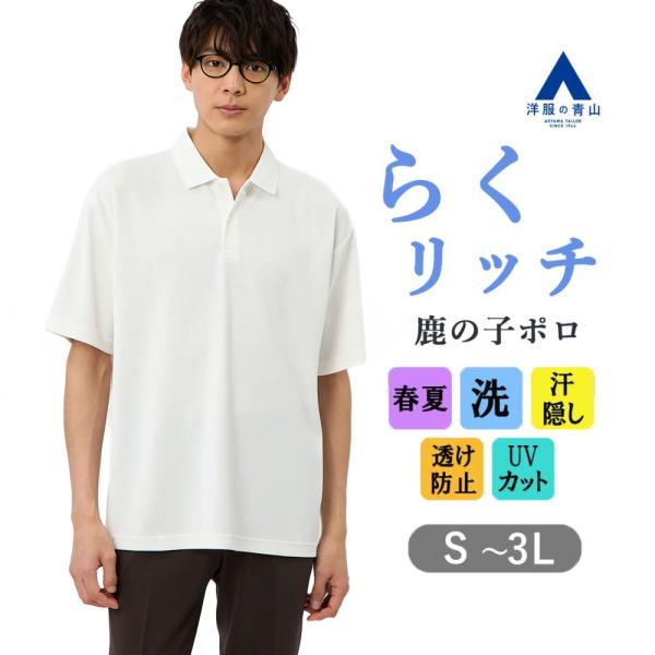 AOYAMA 【洋服の青山】らくリッチ 汗染み隠し 洗える ポロシャツ 半袖