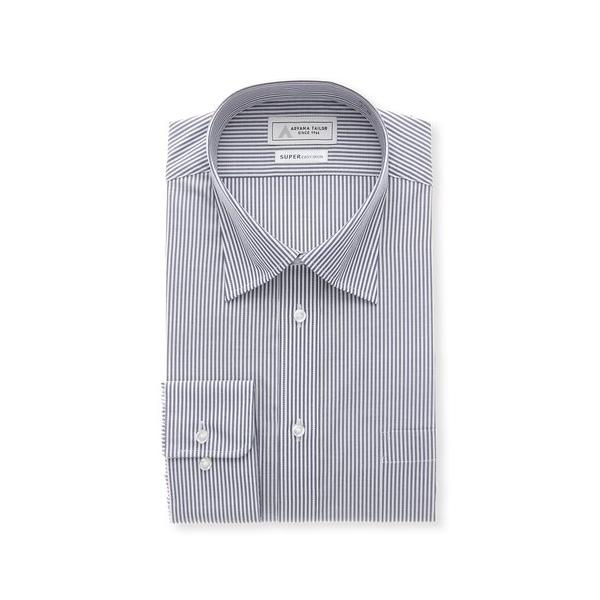 【仕様】長袖、ワイドカラー【色】ネイビー系【柄】ストライプ【機能】スーパーイージーアイロン【ブランド】A【着用シーズン】オールシーズン【素材】ポリエステル:75%、綿:25%【サイズ】45cm×84cm、45cm×88cm、47cm×84c...