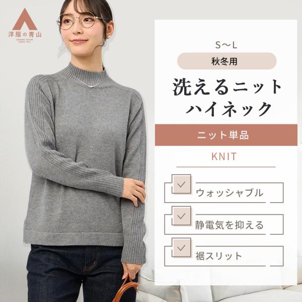 AOYAMA 【洋服の青山】洗える ハイネックニット ニット レディース