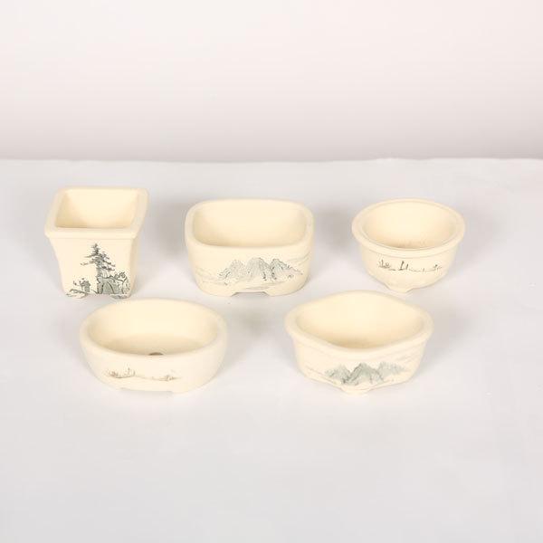 文山　丸　花模様　盆栽鉢 小品盆栽：香丁木(信楽焼灰丸鉢)*かみ山陶器 小花 花 鉢植え 鉢花