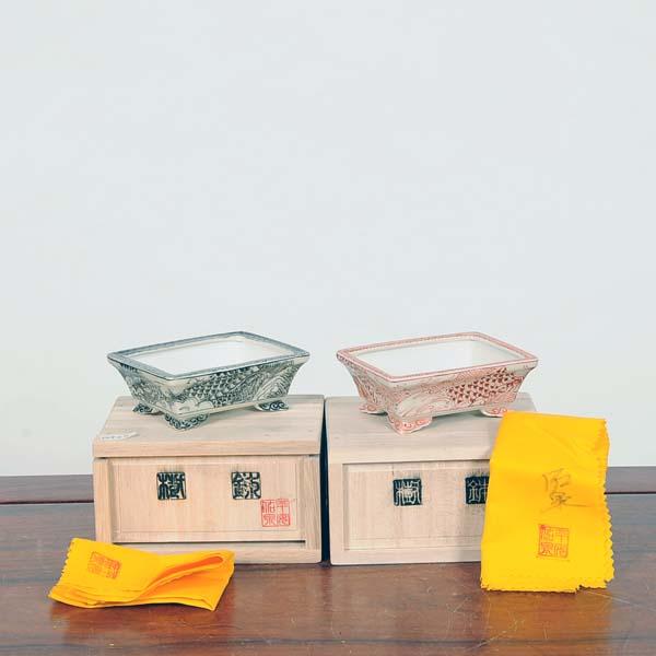 現代小鉢：平安佑泉 長方鉢 2鉢セット 9.5cm【現】*資材 : 遊恵盆栽