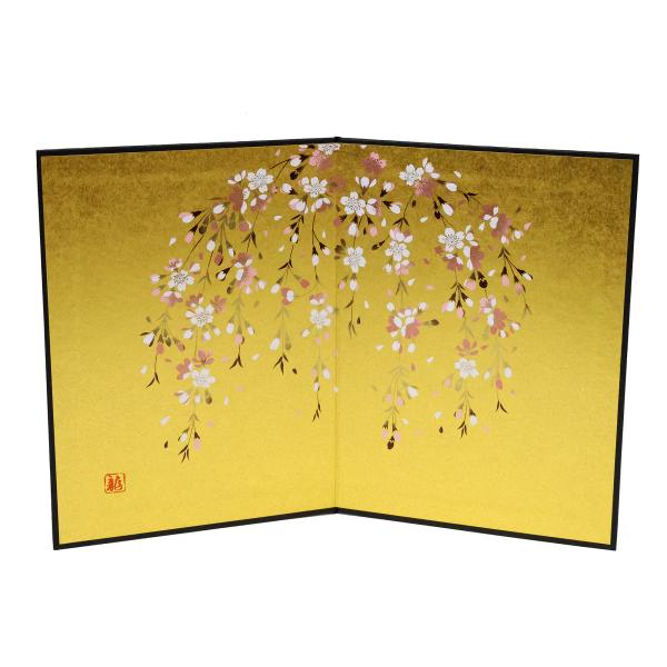 大阪長生堂 屏風 紙製 高さ19cm×横幅28cm しだれ桜 メール便送料無料 2