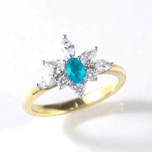 ★非加熱ブラジル・バターリャ産パライバトルマリンリング18K&Pt★銅値3.4% ブラジル産バターリャ鉱山パライバトルマリン0.16ctプラチナK18