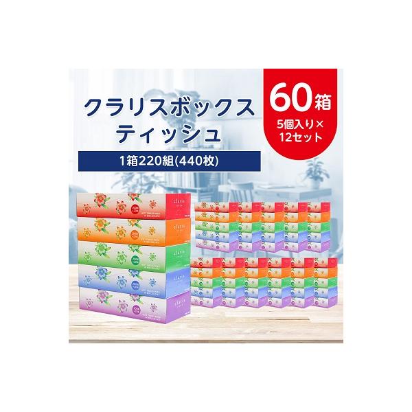ふるさと納税 小山市 クラリスボックスティッシュ60箱(1箱220組(440枚))(5個入り×12セット)