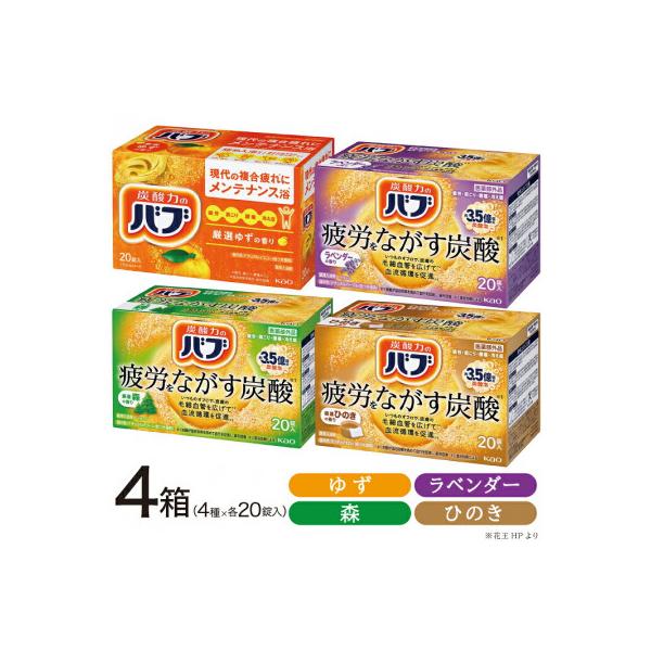 ふるさと納税 酒田市 花王バブ20錠入×4箱(ゆず、森、ひのき、ラベンダーの香り)