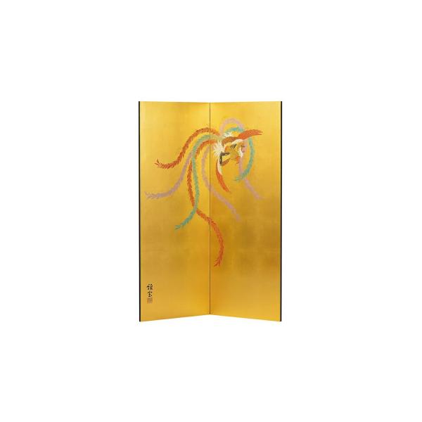 ふるさと納税 加茂市 真鍮箔金屏風「金彩鳳凰」(四尺二曲)《 W42×D1.5