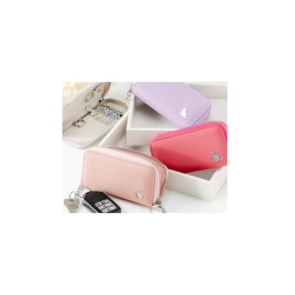 norienomoto キーケース ピンク×ブルー×オフホワイト ふるさと納税 大府市 【スマートキー対応 カードが入る本革6連キー