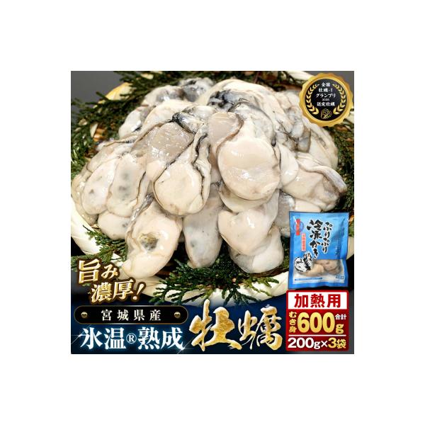 ふるさと納税 石巻市 加熱用 牡蠣 むき身 宮城県産 氷温熟成かき 200g × 3袋 小分け 600g 冷凍かき バラ