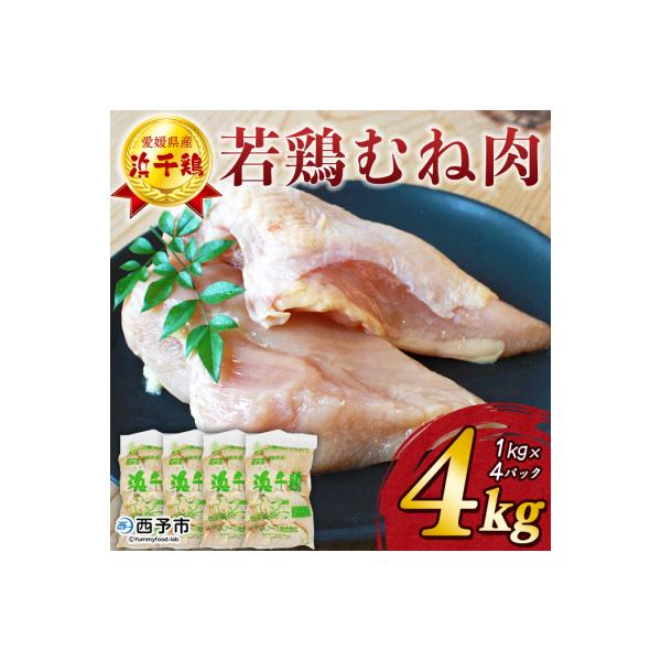 ふるさと納税 西予市  <銘柄鶏 浜千鳥 愛媛県産 若鶏むね肉 4kg(1kg×4)>国産 鶏肉 鳥肉 むね肉 ムネ