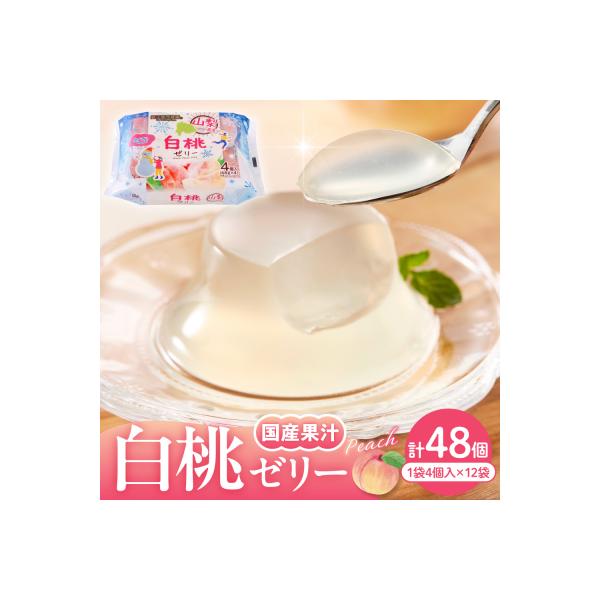 ■お礼品詳細　・容量：山梨県産白桃ゼリー1　袋4個入×12袋　・賞味期限：8か月　・保存方法：常温　・配送方法：常温　・提供事業者：和歌山産業株式会社■お申し込み・配送・その他　・発送時期：入金確認後、1か月〜2か月程度。 (お申し込みが殺...
