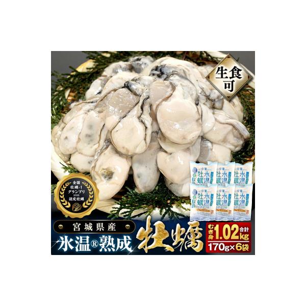 ふるさと納税 石巻市 宮城県産氷温熟成 牡蠣 生食用 冷凍170g×6袋 約1kg むき身 まるたか水産 石巻市 防災減災