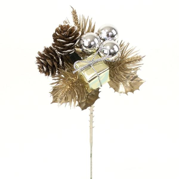【商品仕様】（素材）幅8cm/全長18cm(ポリエチレン・ポリエチレン・メタル)( xmspic )(allp5 ) ベリー 木の実 松ぼっくり まつぼっくり ホーリー 柊 ヒイラギ ゴールド 金 シャンペン シャンパン キラキラ シルバー...