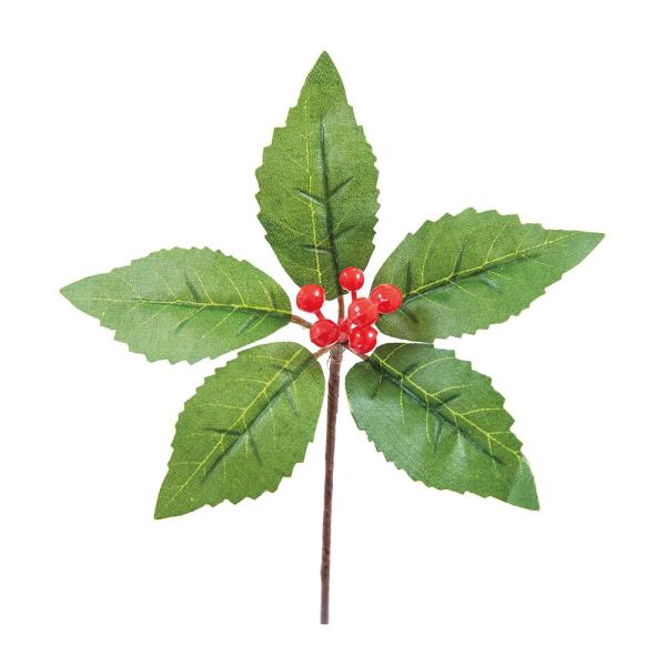 【商品仕様】(素材)全長20cm　葉径6cm（ポリエステル・ポリエチレン・ワイヤー）( allp5 )( nwyrslk ) 千両 お正月飾り 材料 素材 花材 ハンドメイド 手作り パーツ 正月ピック 迎春ピック 造花 シルクフラワー イ...