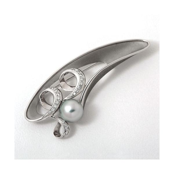 pt900 真珠 ピンブローチ ダイヤ付き パールダイヤモンドブローチ Pt900 パール 12.7mm ダイヤモンド 0.30ct