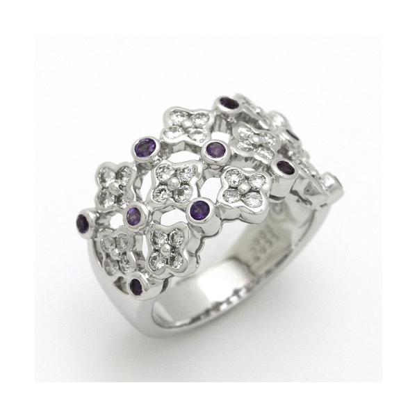 K18WG アメジスト×ダイヤモンド リング 保証書付き／サイズ12号 K18WG アメジストダイヤモンドリング リングサイズ12号 サイズ変更可