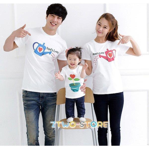 親子お揃い Tシャツ 親子ペア 半袖 ホワイト ラウンドネック カップル ペアルック 家族オソロ服 ペア ス 春 夏 子供 ママ パパ ベビーお揃い