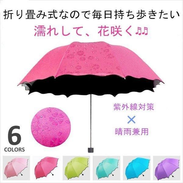 折りたたみ傘 カサ 完全遮光 花見 日傘 8本骨 晴雨兼用 UV対策 濡れると花咲く 携帯用 軽量 レディース メンズ 大きい 丈夫 撥水 コンパクト