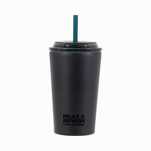 他サイト： パール金属　カフェマグ 真空断熱 保冷 広口 ストロータンブラー 400ml Lサイズ ストロー付 ブラック　HB-6779の商品画像