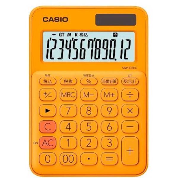 CASIO カシオ カラフル電卓 ミニジャストタイプ 12桁 オレンジ [卓上 ビジネスに最適 業務実務 時間計算] MW-C20C-RG [送料無料]