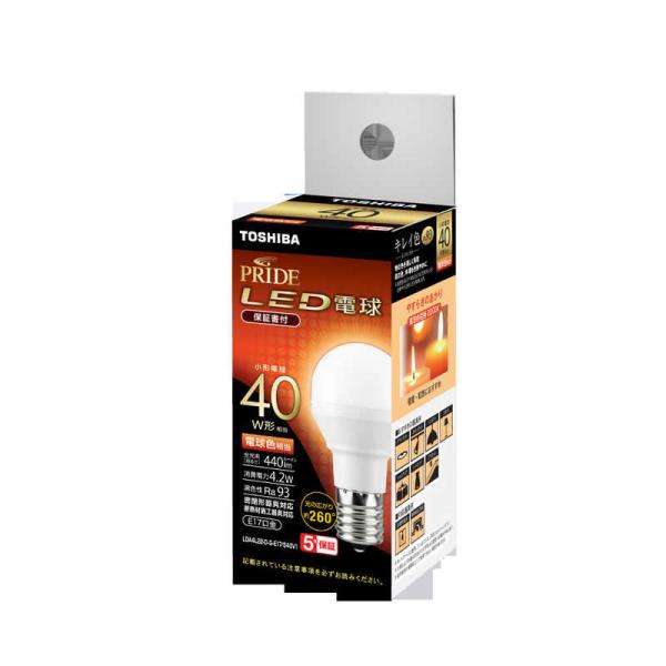 東芝 TOSHIBA 高演色タイプ LED電球 E17口金 A形 40W 電球色相当［1個