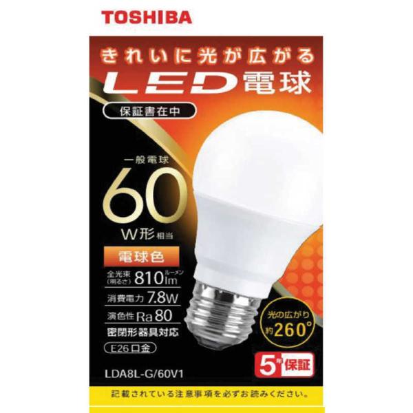 ���Ł@TOSHIBA�@LED�d�� �S���� �d���F 60W�`�����@LDA8L-G/60V1