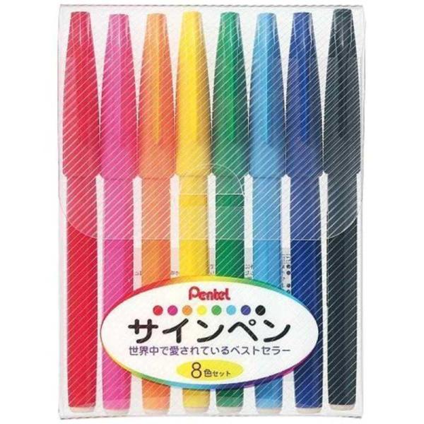 他サイト： ぺんてる　[サインペン]ぺんてるサインペン 8色セット　S5208の商品画像