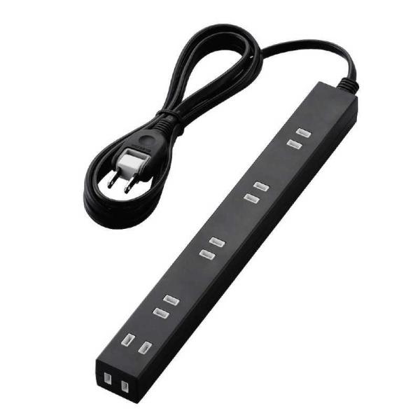 エレコム　ELECOM　ほこり防止シャッター付き雷ガード内蔵スリム電源タップ（幅広・２ピン式・６個口・２．０ｍ）　T-NSLK-2620BK (ブラック)