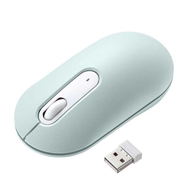 他サイト： サンワサプライ　マウス 静音 [BlueLED /無線(ワイヤレス) /3ボタン /USB] グリーン　MA-WBS327Gの商品画像