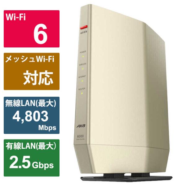 BUFFALO　Wi-Fiルーター 4803＋1146Mbps AirStation シャンパンゴールド　WSR-6000AX8P-CG