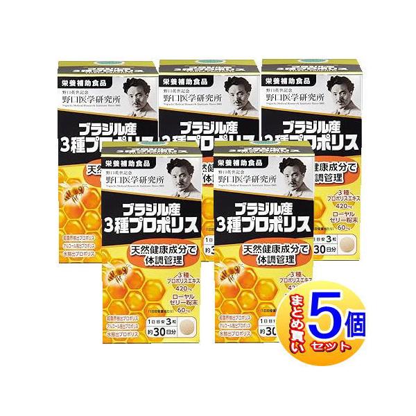 【5個セット】野口医学研究所 ブラジル産３種プロポリス 90錠【小型宅配便/5set】