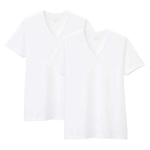 無印良品 脇に縫い目のない 天竺編み2枚組VネックTシャツ 紳士 M 白 良品計画