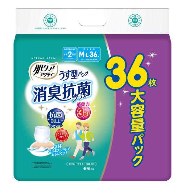 【セール】【ロゴなしケース】大人用紙おむつ 肌ケアアクティ 介護 うす型パンツ 消臭抗菌 大容量 M-L 2パック（36枚×2個）日本製紙クレシア