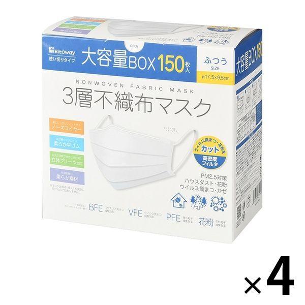 大容量BOX 3層構造 不織布マスク 1セット（150枚入×4箱） ふつうサイズ Bitoway