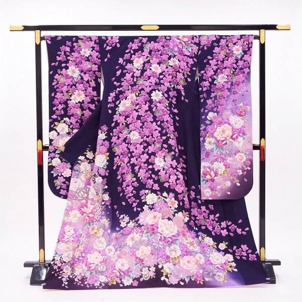 正絹振袖 中古販売 大人のパープル 大輪の牡丹