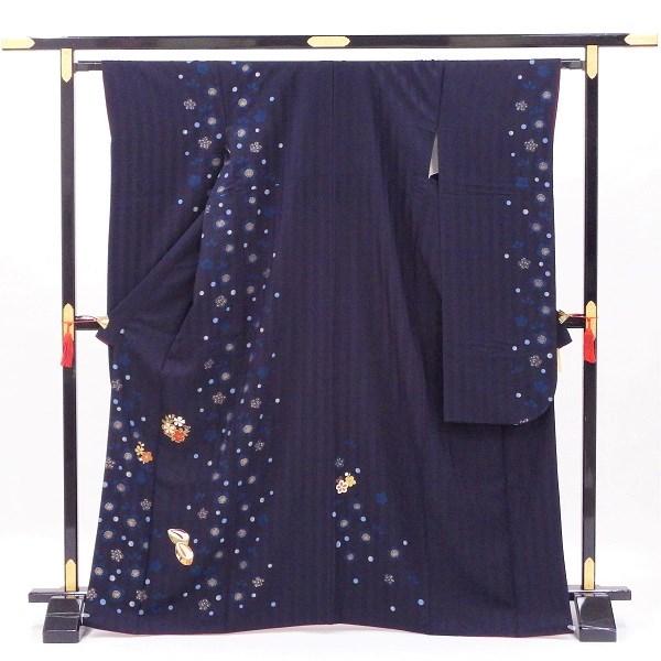 正絹 振袖 単品 販売 希少なSサイズ 身長約146〜153cm対応 ちょっとレトロなネイビー 【中古】