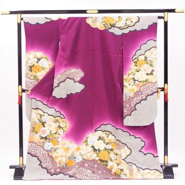 正絹振袖 中古販売 古典柄際立つ鮮やかパープル