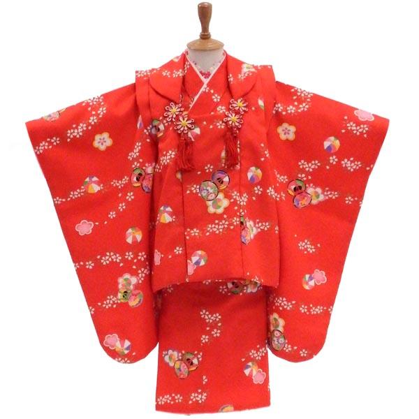3歳　七五三　着物フルセット【未使用】 七五三 着物 3歳 フルセット USED 着付け小物付き 鼓の音色に誘われて
