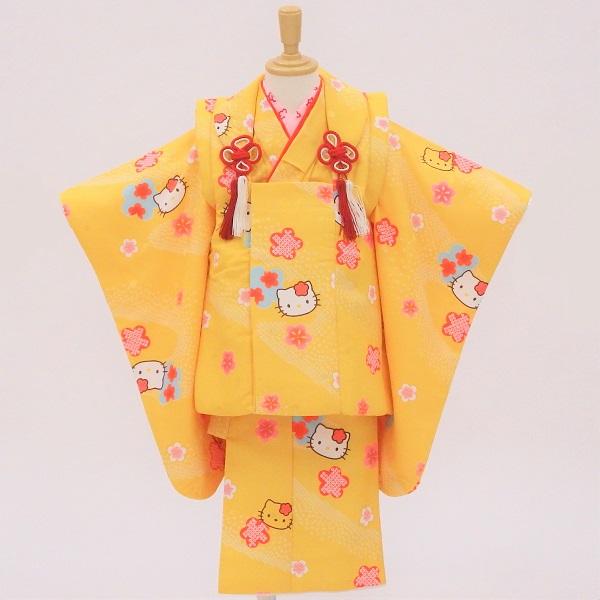 七五三 三歳 被布セット 販売 ハローキティ 和風イエロー キティちゃんリュックプレゼント♪人気商品のため再販売！