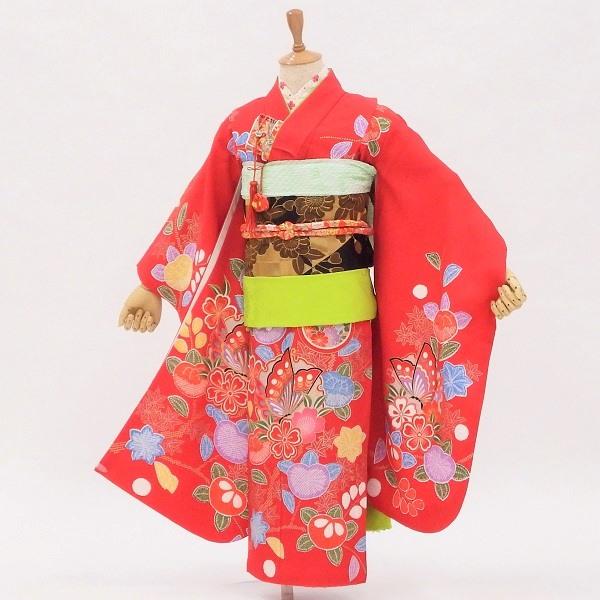 七五三 7歳 フルセット 【販売】【中古】赤 花の香りに誘われて 身長約