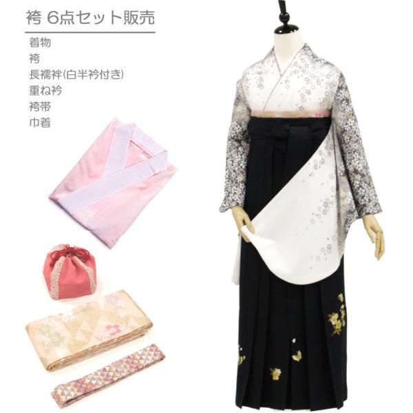 卒業式 卒業式 6点フルセット販売 肩にこぼれる枝垂れ桜 渋めモノトーン 身長約147から160ｃｍ対応