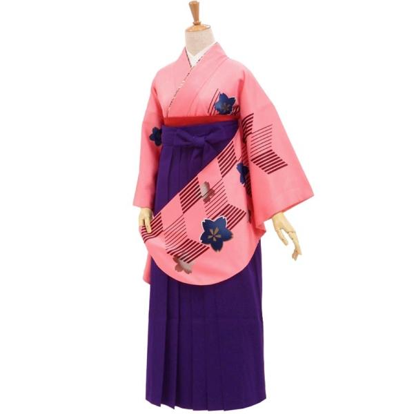卒業式 袴 セット 購入 伝統の矢羽根をモダンにアレンジ ピンク×パープル 身長１５５から１６４ｃｍ