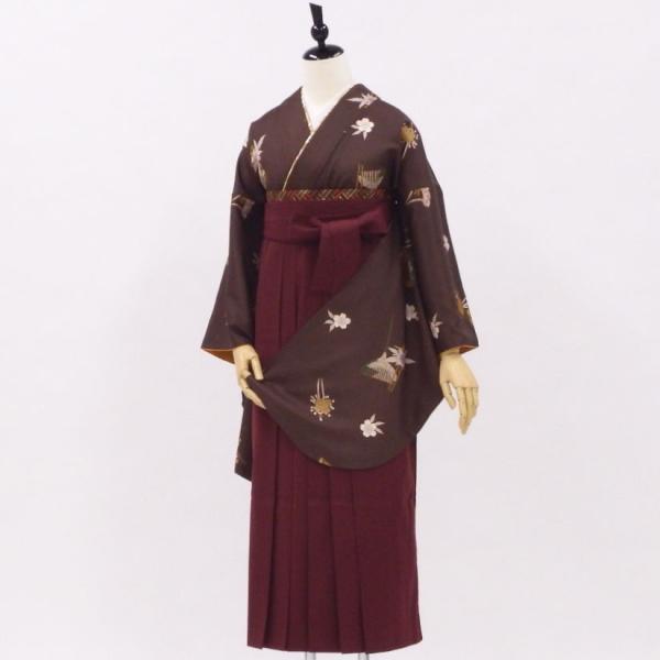 卒業式 着物と袴 6点セット販売 身長約151から154ｃｍ対応 はんなりブラウン レトロ 桜を散らして