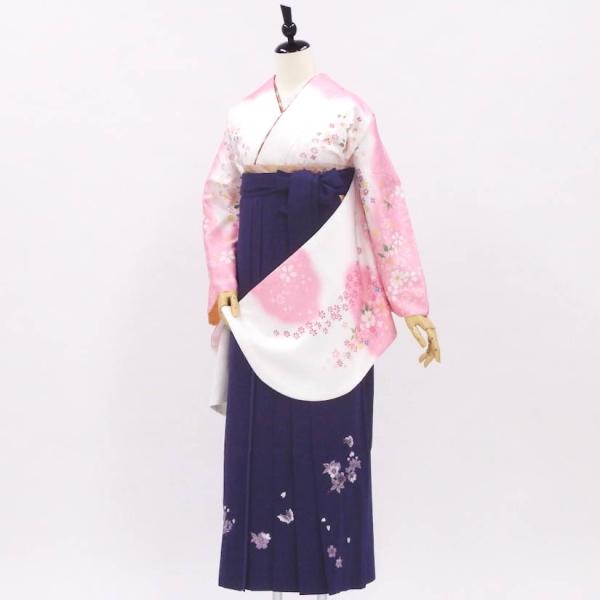 卒業式 着物と袴 6点セット販売 身長約163から166ｃｍ対応 甘い優しさのピンク×白 刺しゅう入り紫の袴でガーリーコーデ