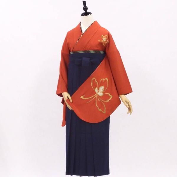 卒業式 着物と袴 6点セット販売 身長約149から166ｃｍのサイズ展開 シンプルな刺繍の着物 オレンジ