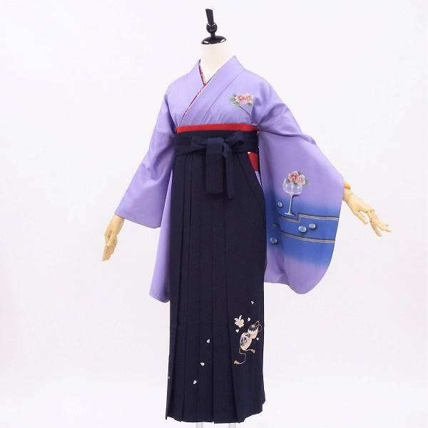 卒業式 着物と袴 6点セット販売 身長約158から162ｃｍ対応 オトナの夜のワイングラス パープル×紺