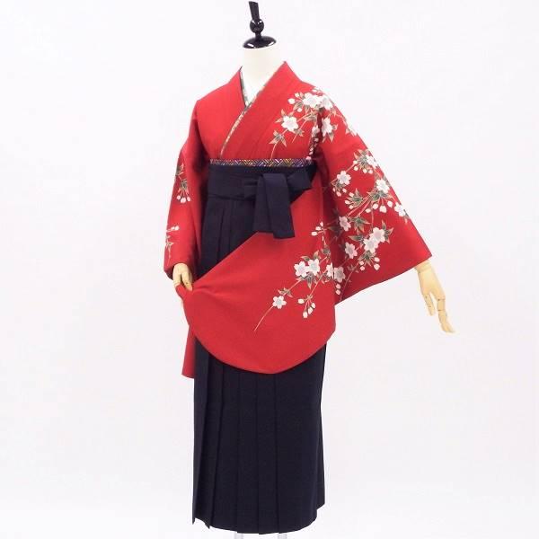 卒業式 着物と袴 6点セット販売 身長約147から154ｃｍのサイズ展開 肩に咲きかかる枝垂桜RED